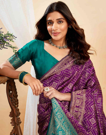 Dark Purple Silk Weaving Banarasi Saree