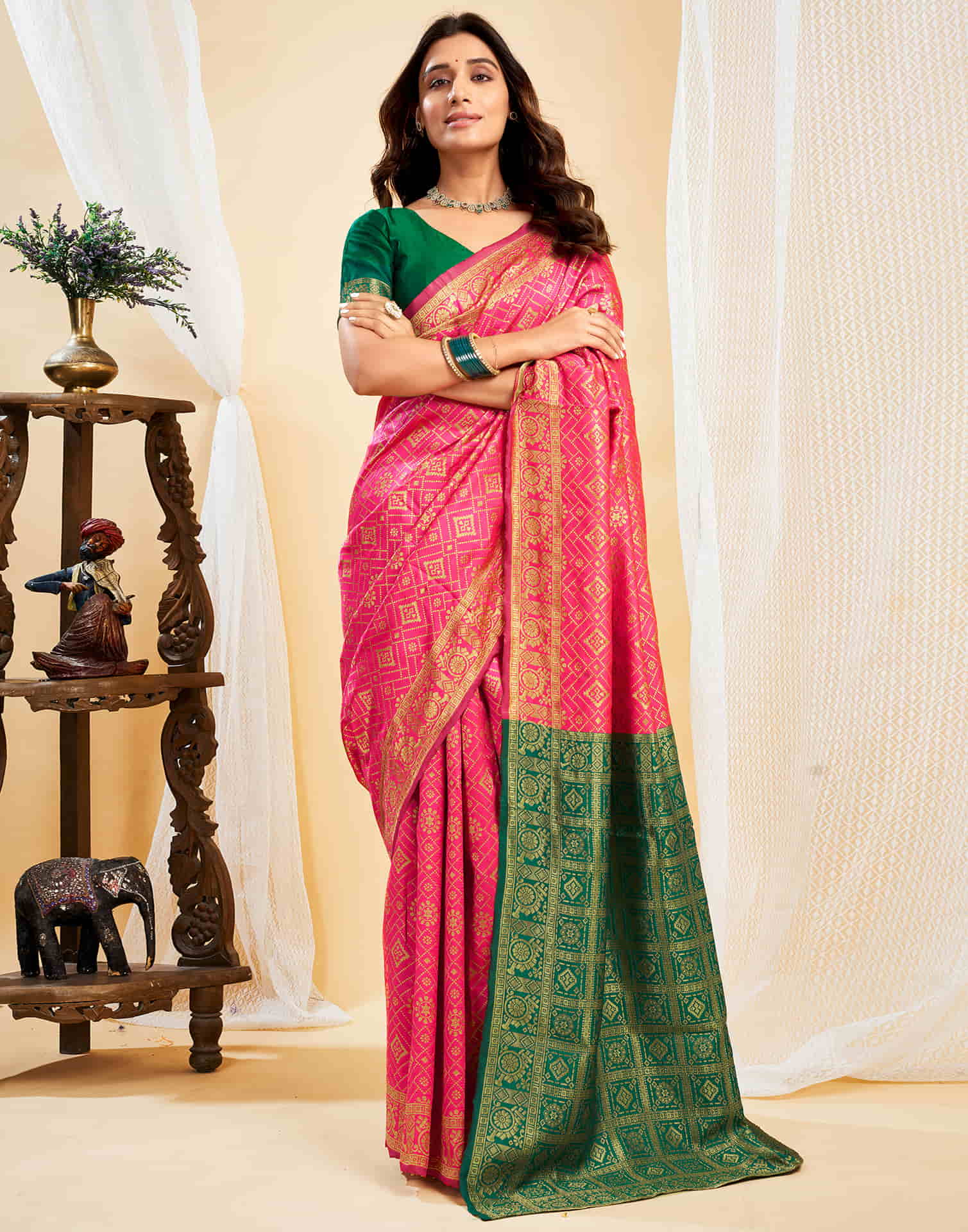 Hot Pink Silk Weaving Banarasi Saree