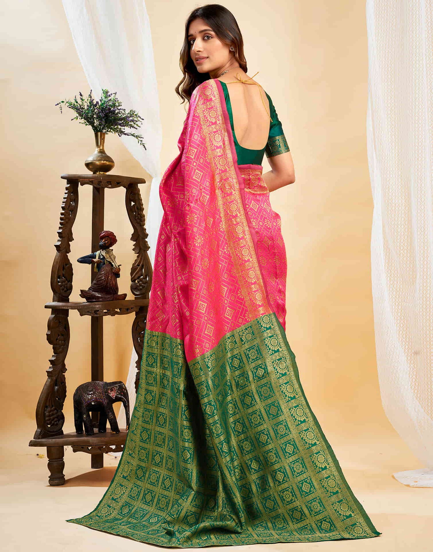 Pink Silk Woven Banarasi Saree