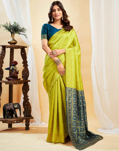 Lime Green Silk Weaving Banarasi Saree