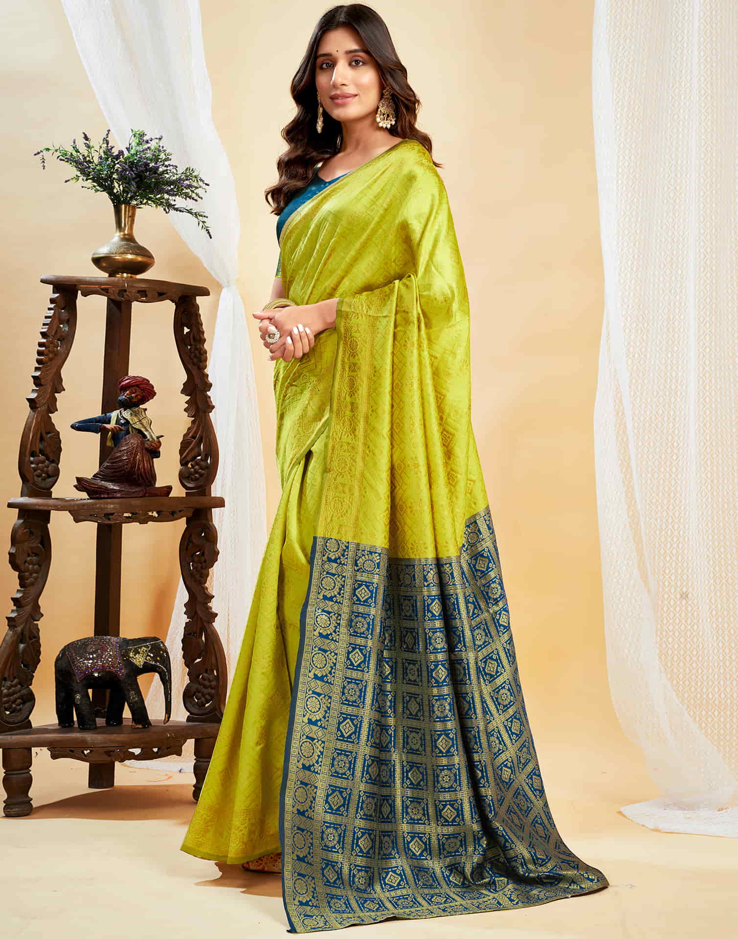 Lime Green Silk Weaving Banarasi Saree