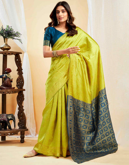 Lime Green Silk Weaving Banarasi Saree