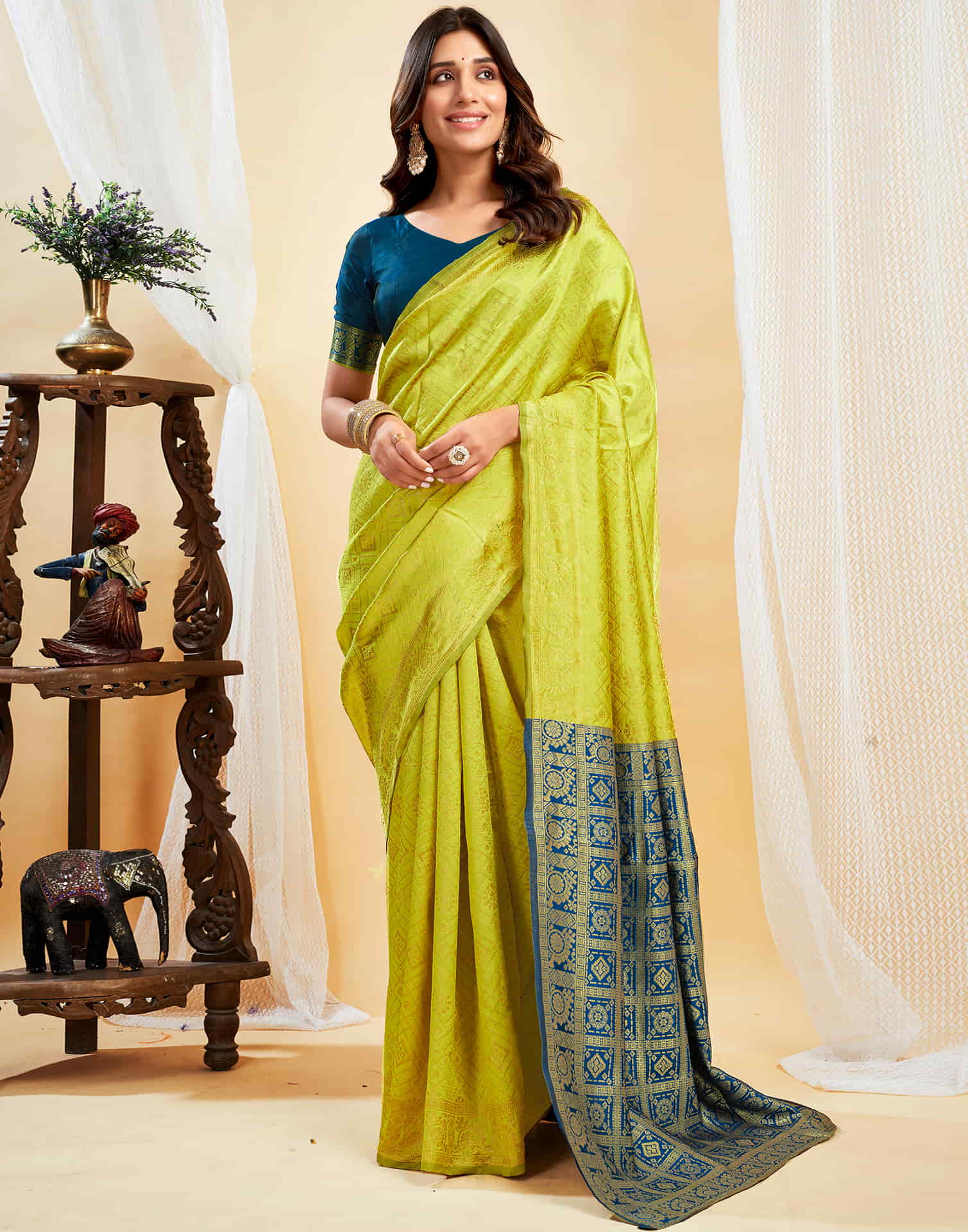 Lime Green Silk Weaving Banarasi Saree