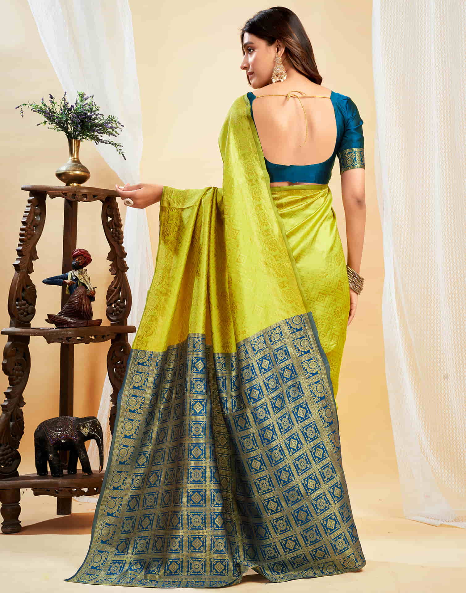 Lime Green Silk Weaving Banarasi Saree