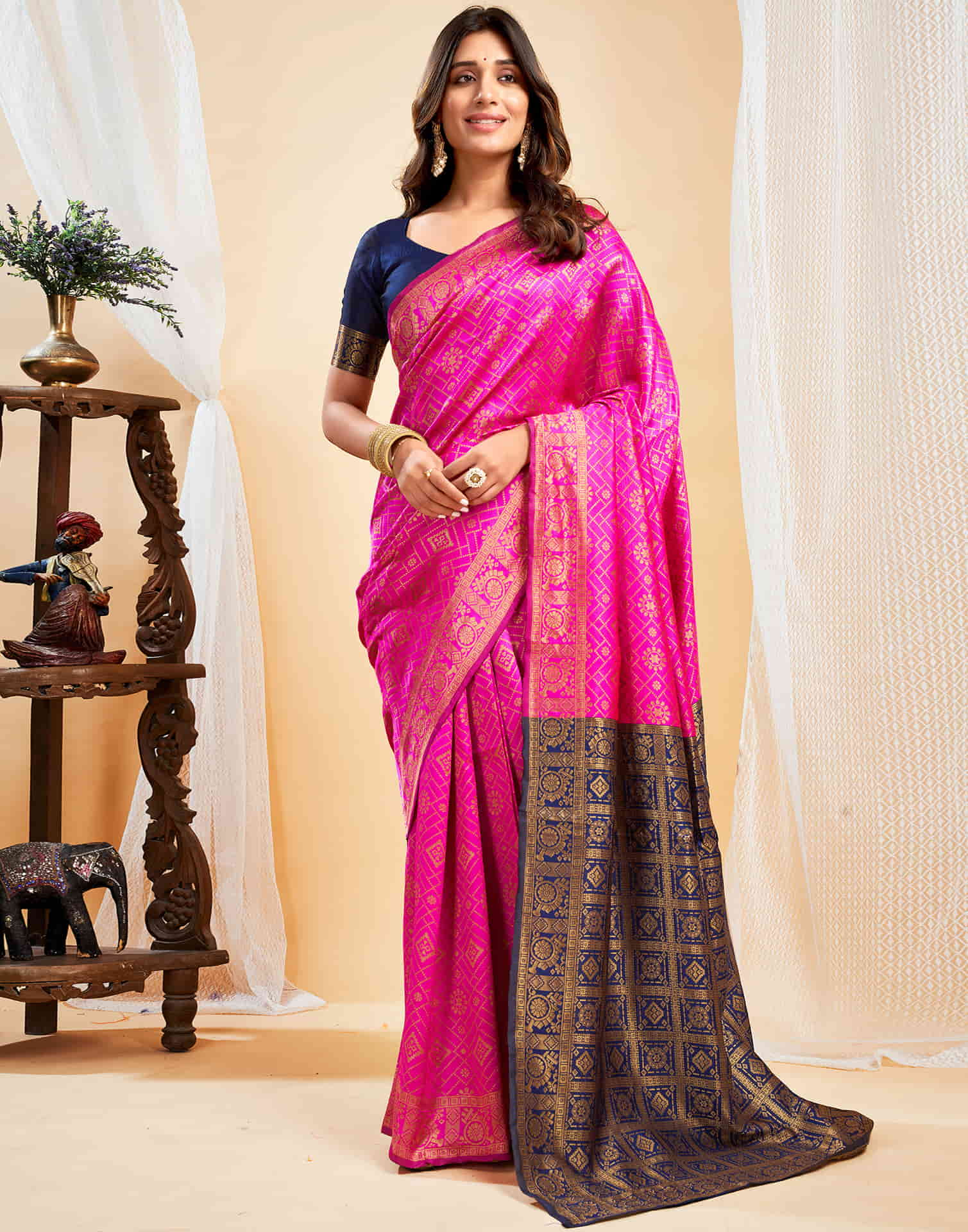 Pink Silk Woven Banarasi Saree