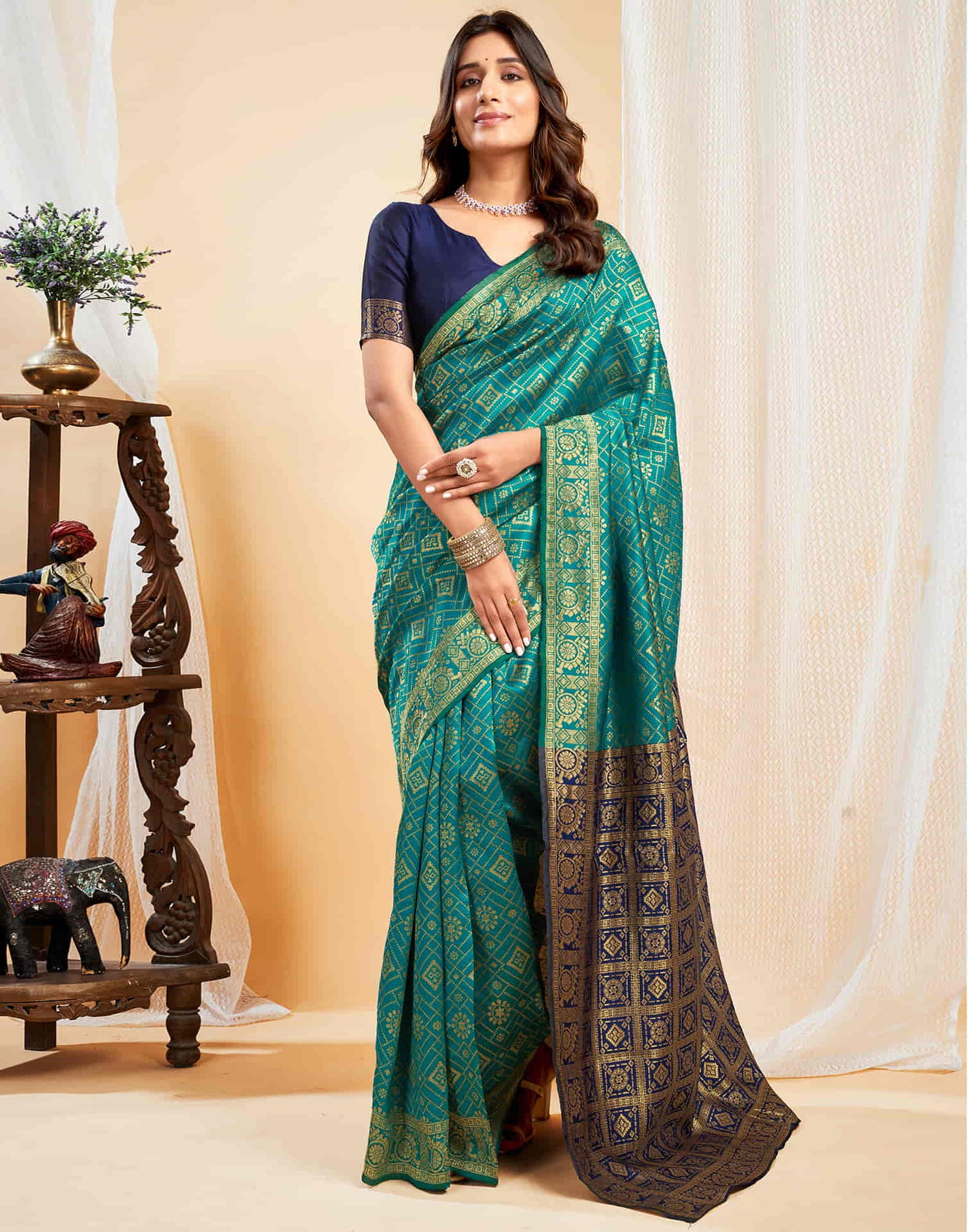 Teal Green Silk Weaving Banarasi Saree