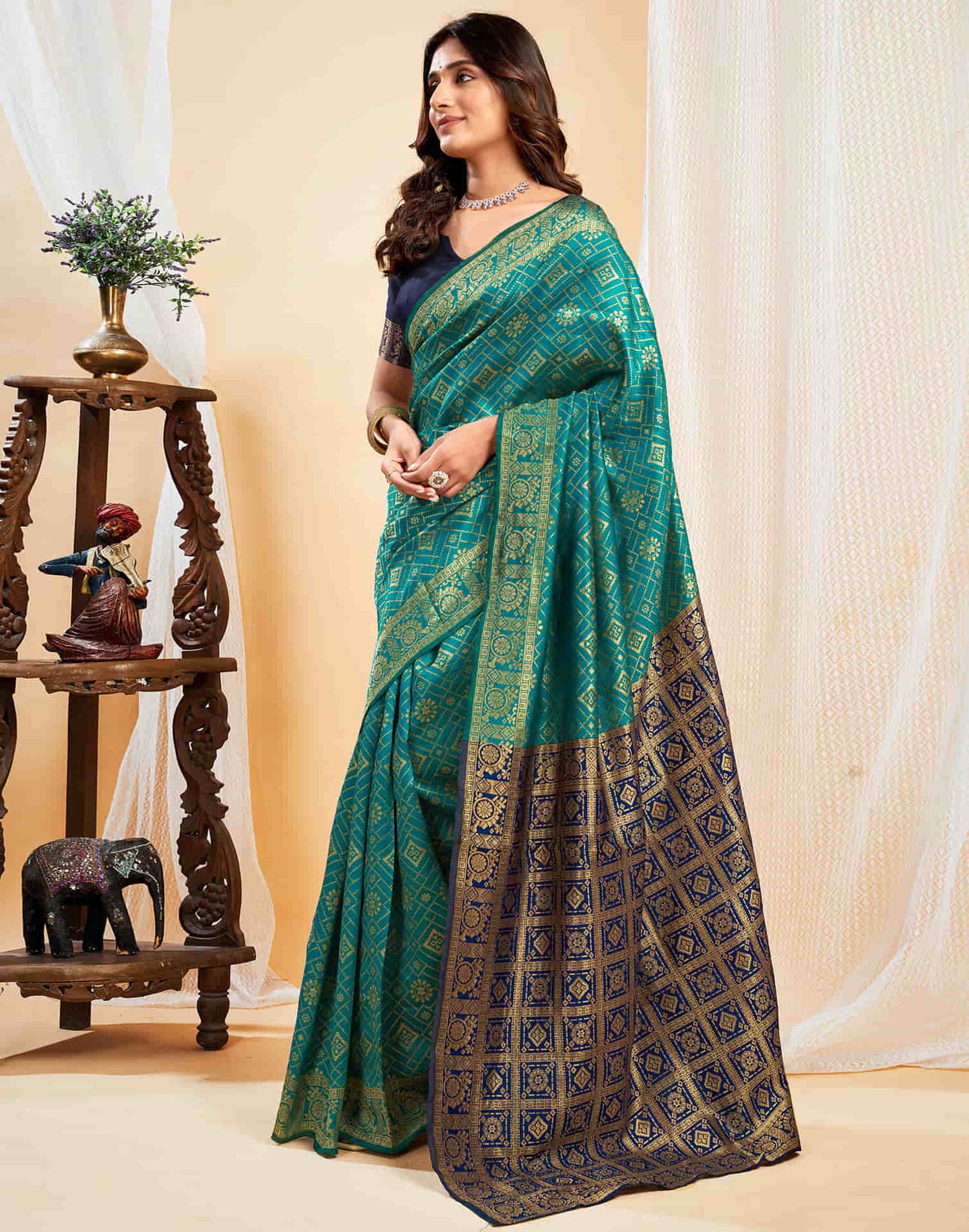 Teal Green Silk Weaving Banarasi Saree