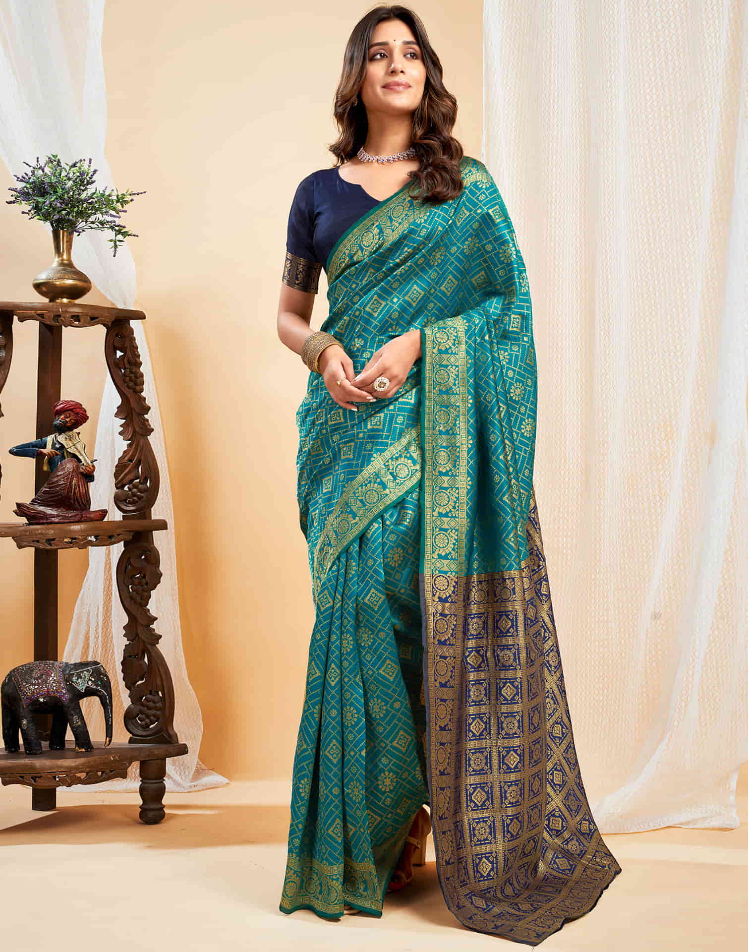 Teal Green Silk Weaving Banarasi Saree