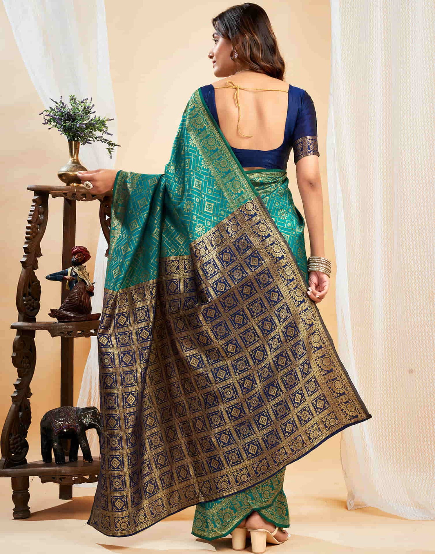 Teal Green Silk Weaving Banarasi Saree