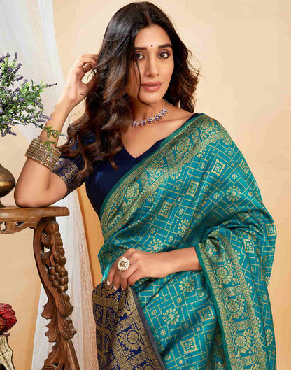 Teal Green Silk Weaving Banarasi Saree