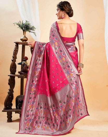 Bright Pink Silk Woven Paithani Saree