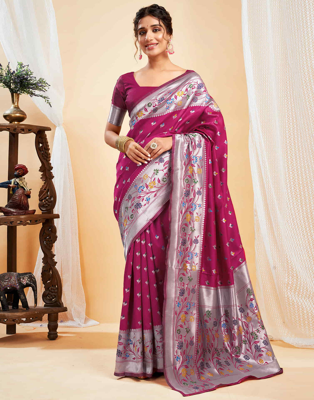 Rani Pink Silk Woven Paithani Saree