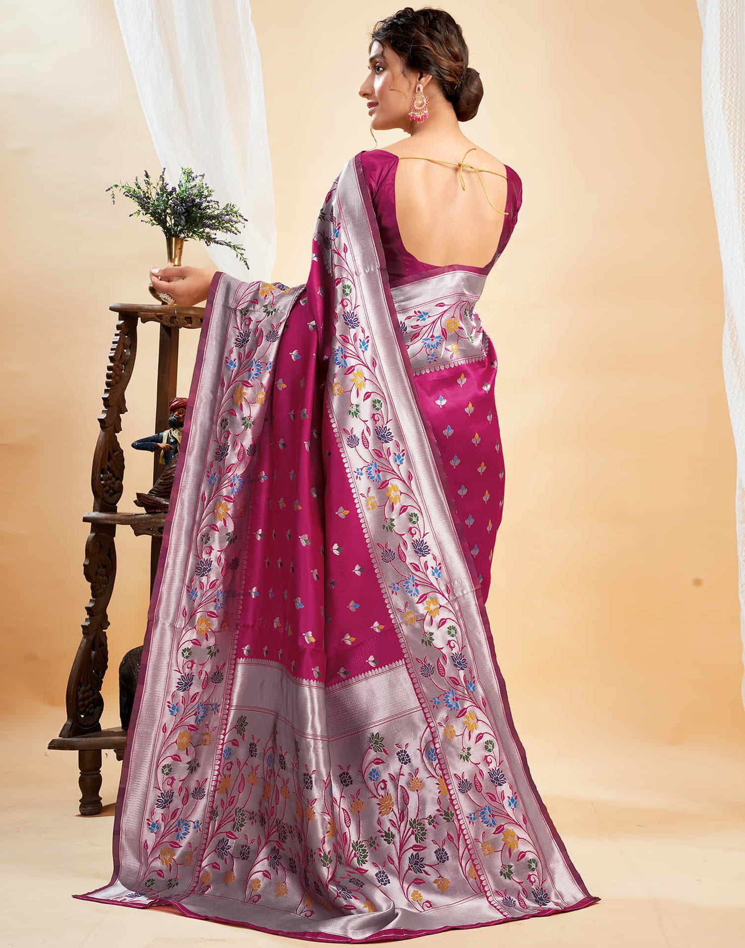 Rani Pink Silk Woven Paithani Saree