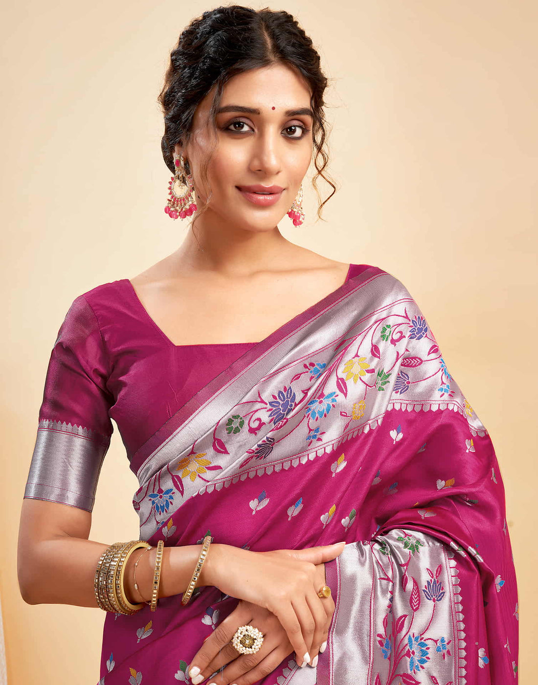 Rani Pink Silk Woven Paithani Saree