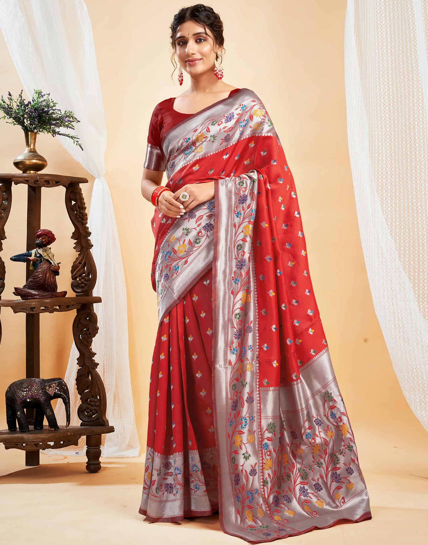 Red Silk Woven Paithani Saree