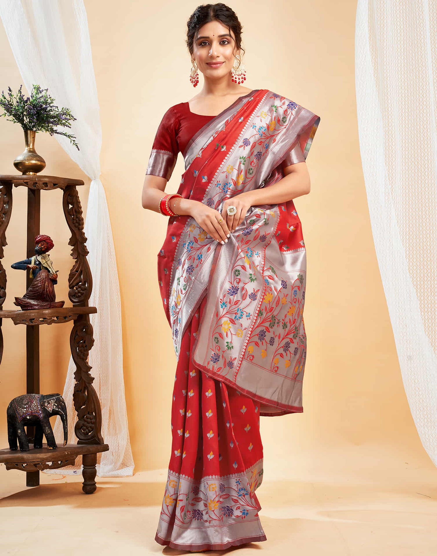 Red Silk Woven Paithani Saree