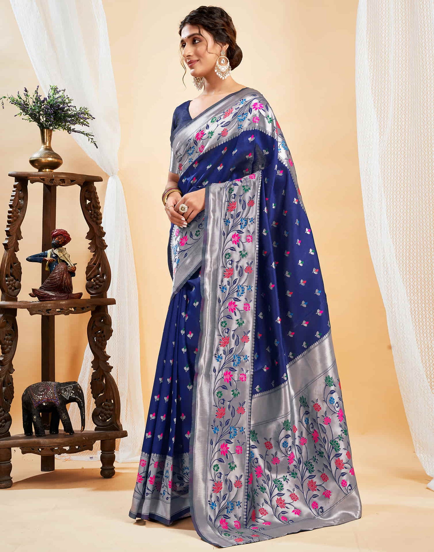 Navy Blue Silk Woven Paithani Saree