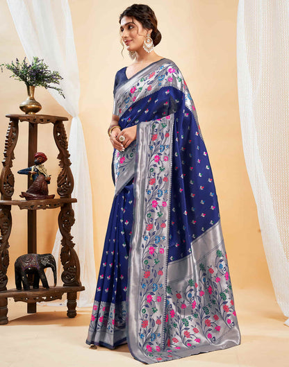 Navy Blue Silk Woven Paithani Saree