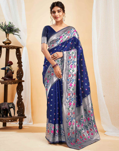 Navy Blue Silk Woven Paithani Saree