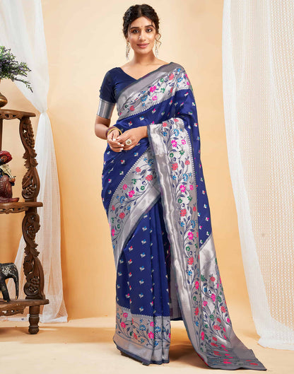 Navy Blue Silk Woven Paithani Saree