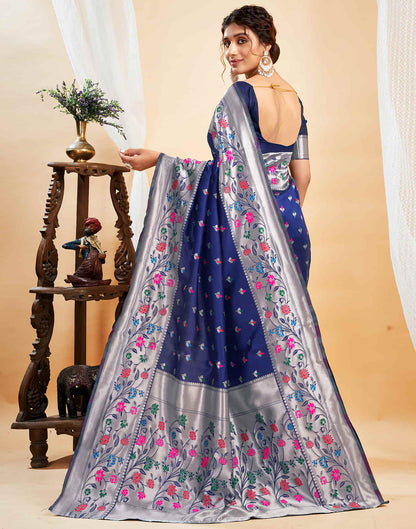 Navy Blue Silk Woven Paithani Saree