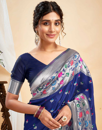 Navy Blue Silk Woven Paithani Saree