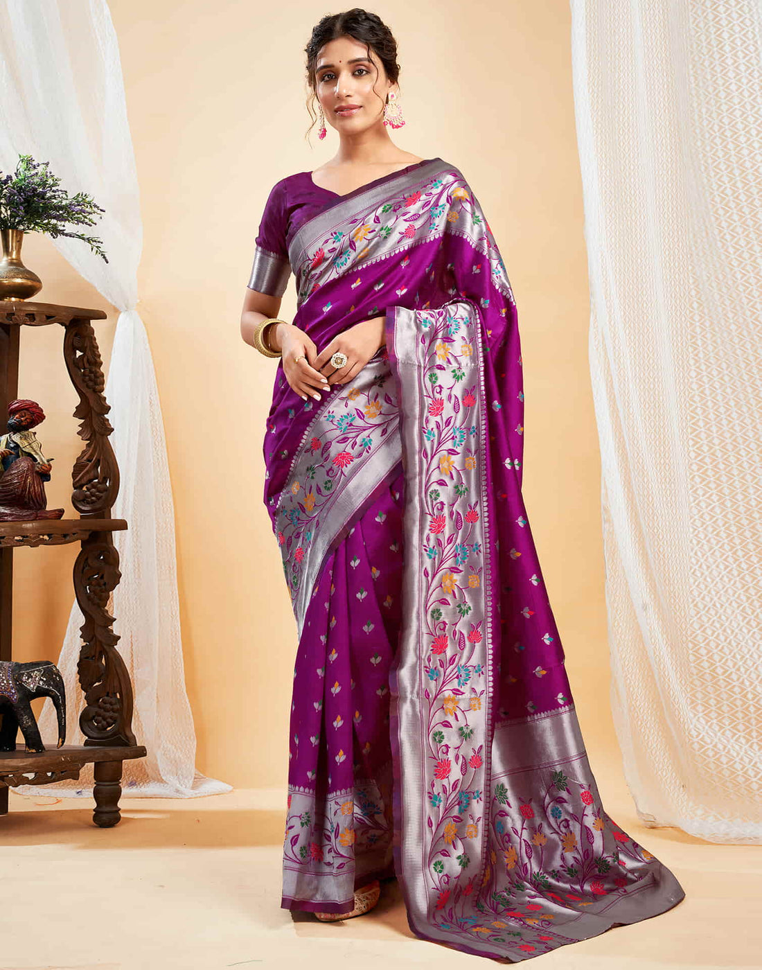 Purple Silk Woven Paithani Saree