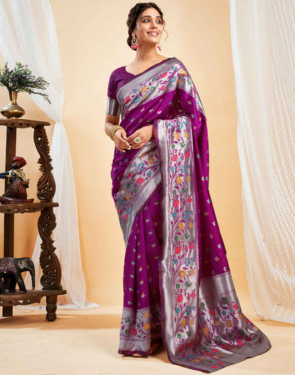 Purple Silk Woven Paithani Saree