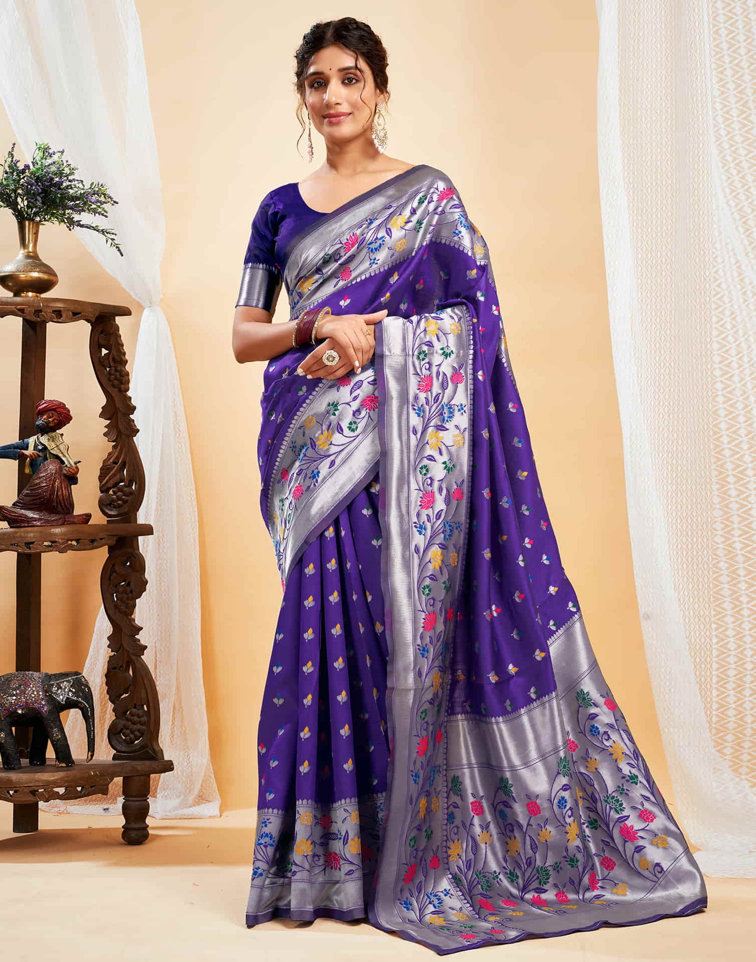 Violet Silk Woven Paithani Saree