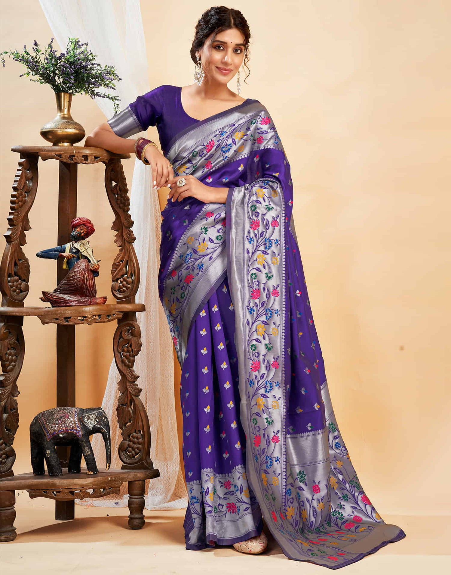 Violet Silk Woven Paithani Saree