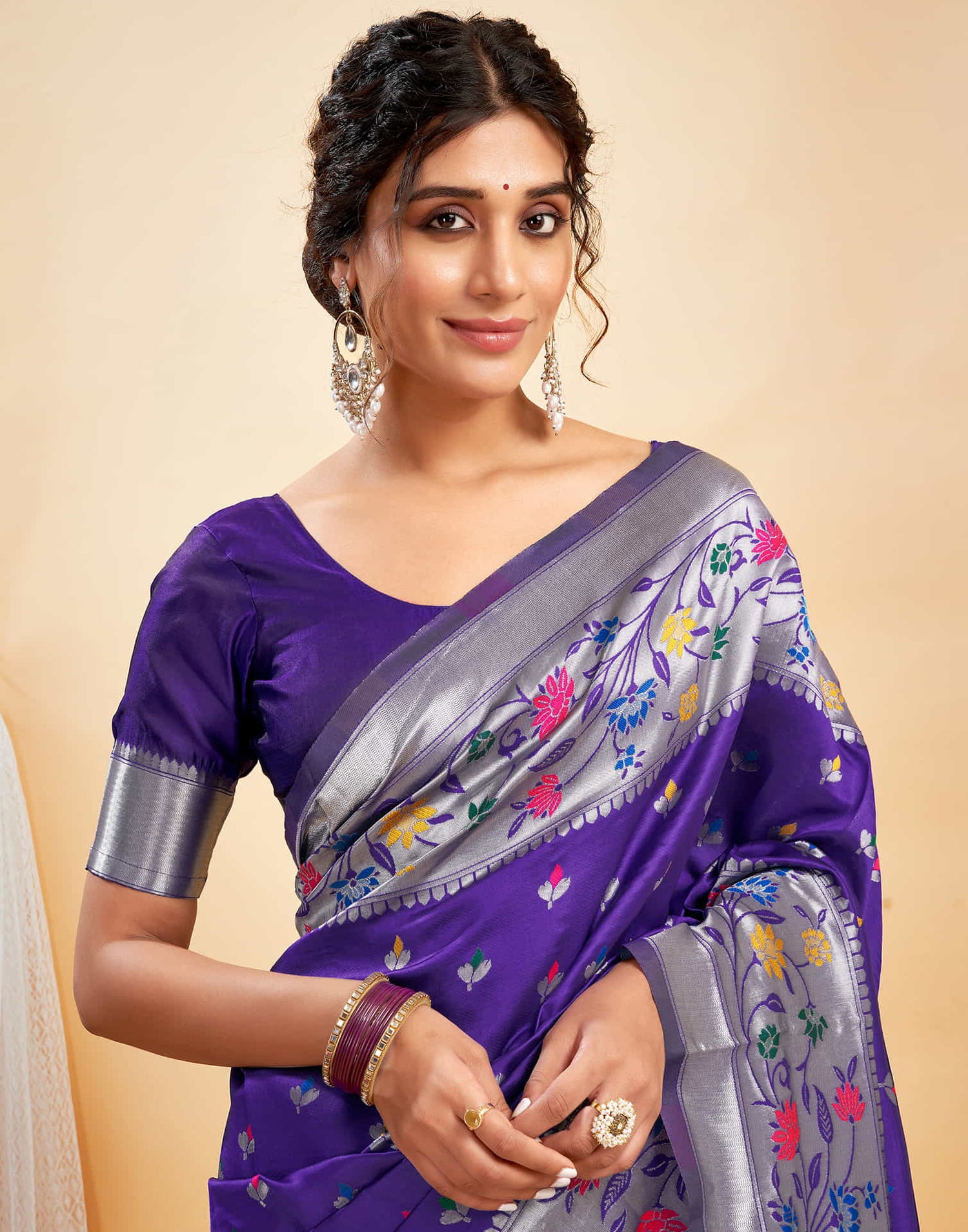 Violet Silk Woven Paithani Saree