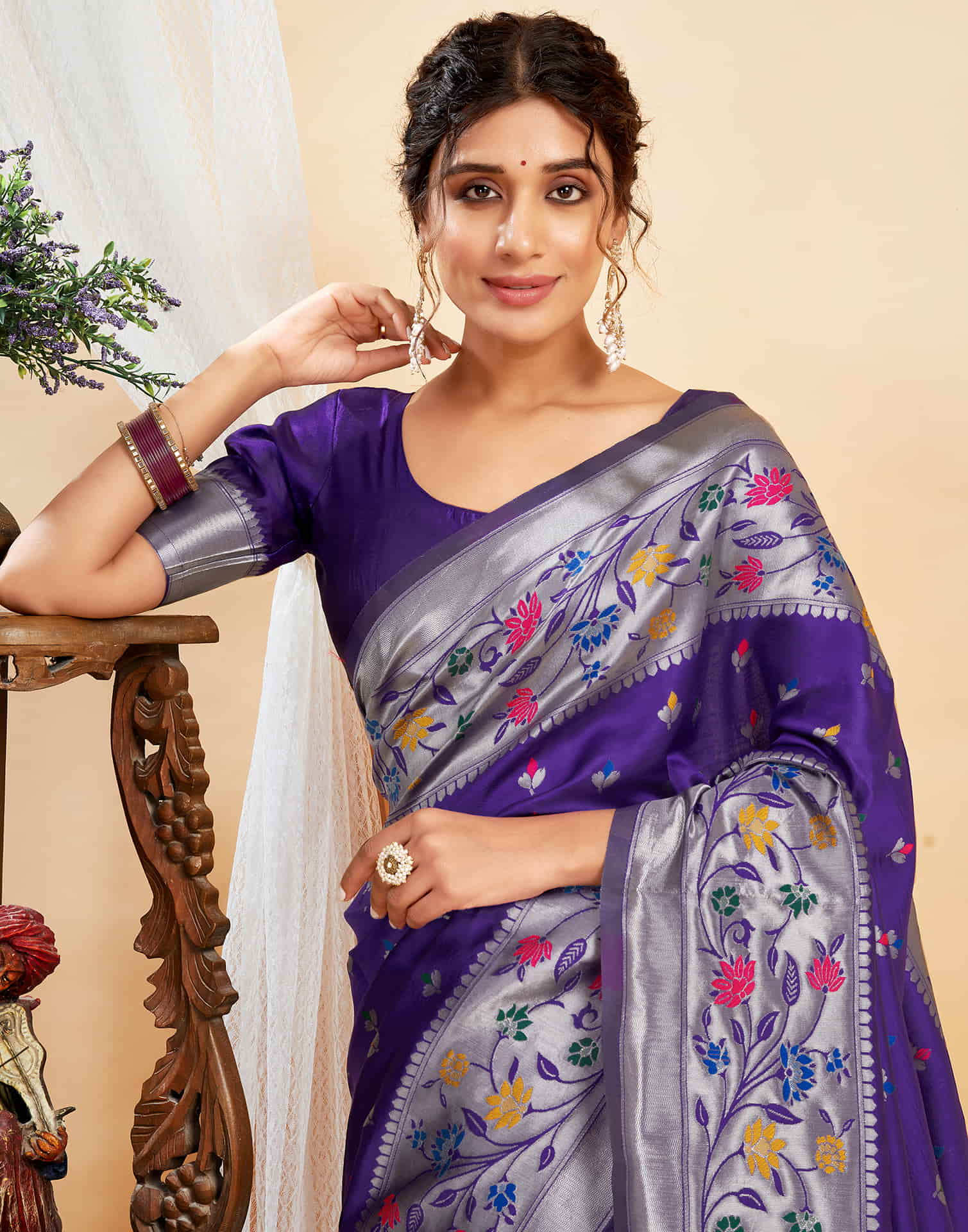 Violet Silk Woven Paithani Saree