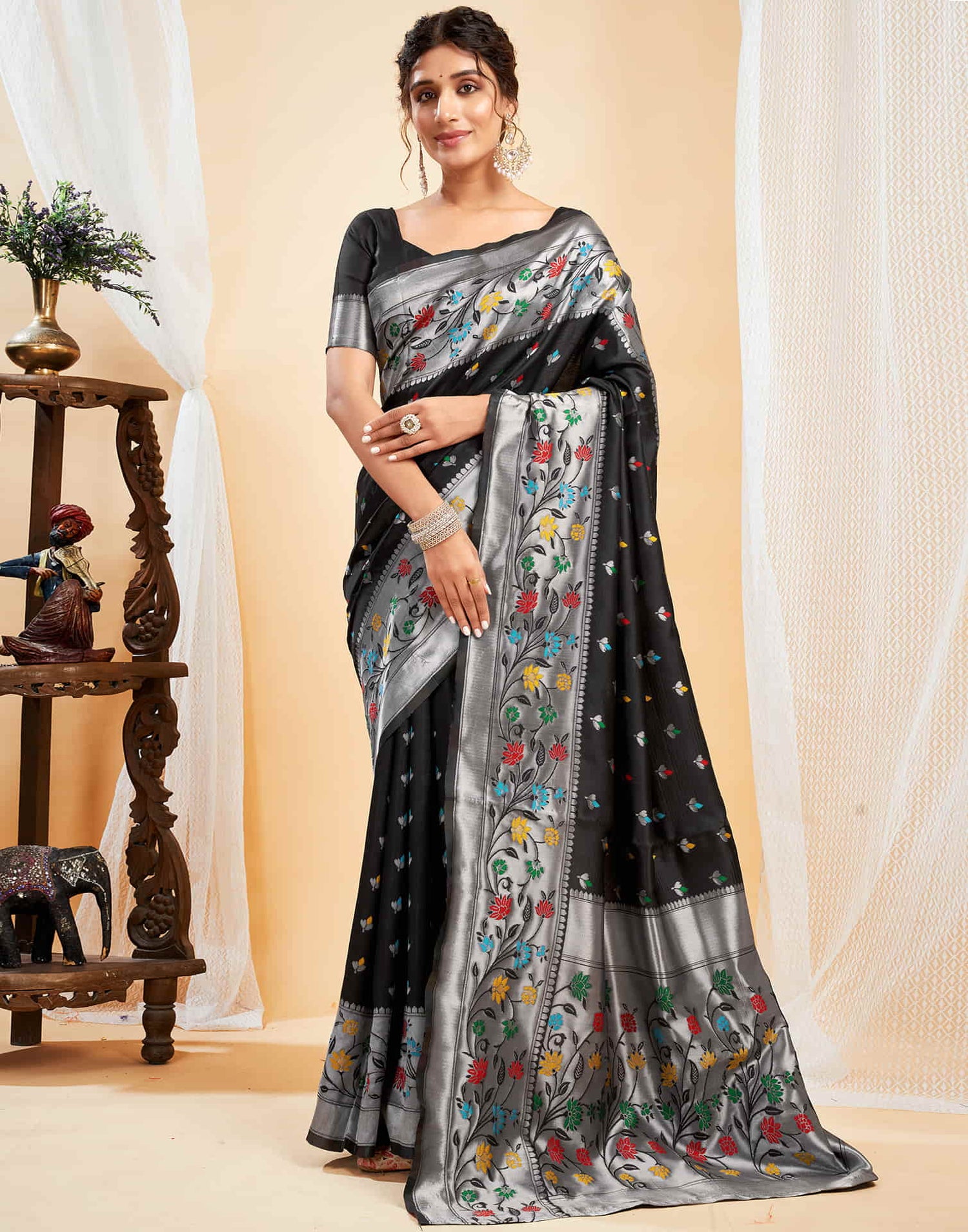 Black Silk Woven Paithani Saree