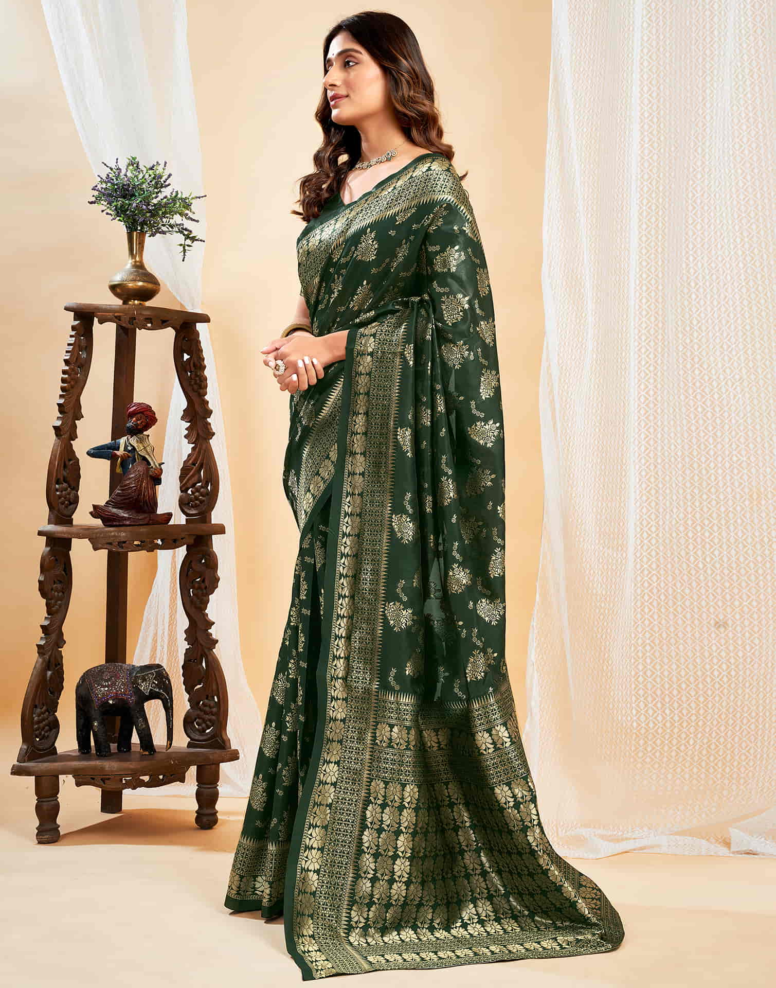 Dark Green Silk Woven Banarasi Saree