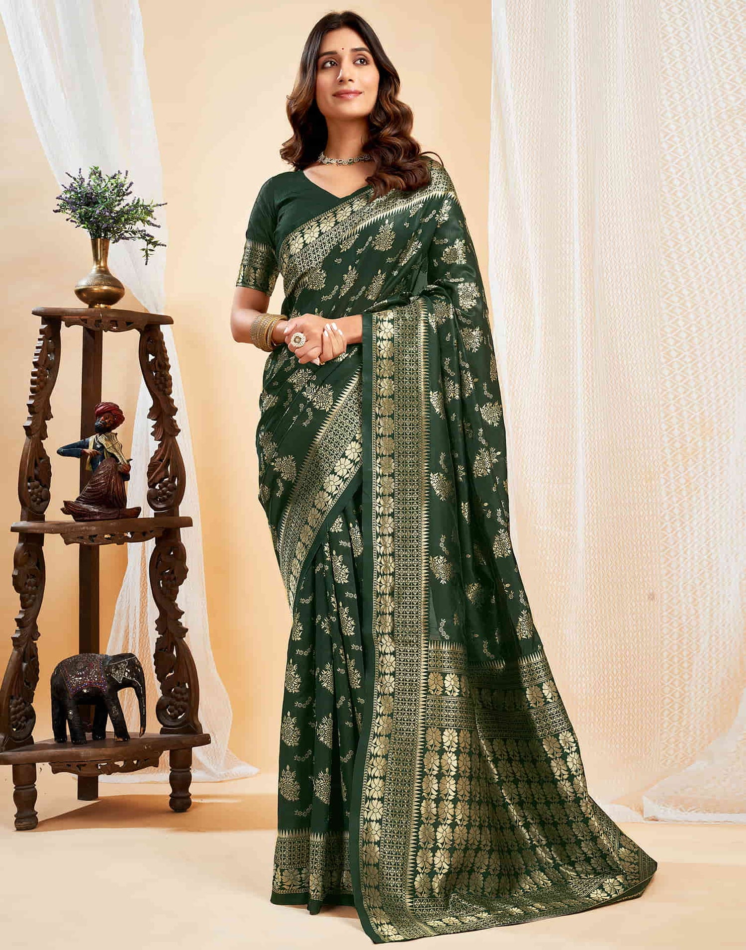 Dark Green Silk Woven Banarasi Saree