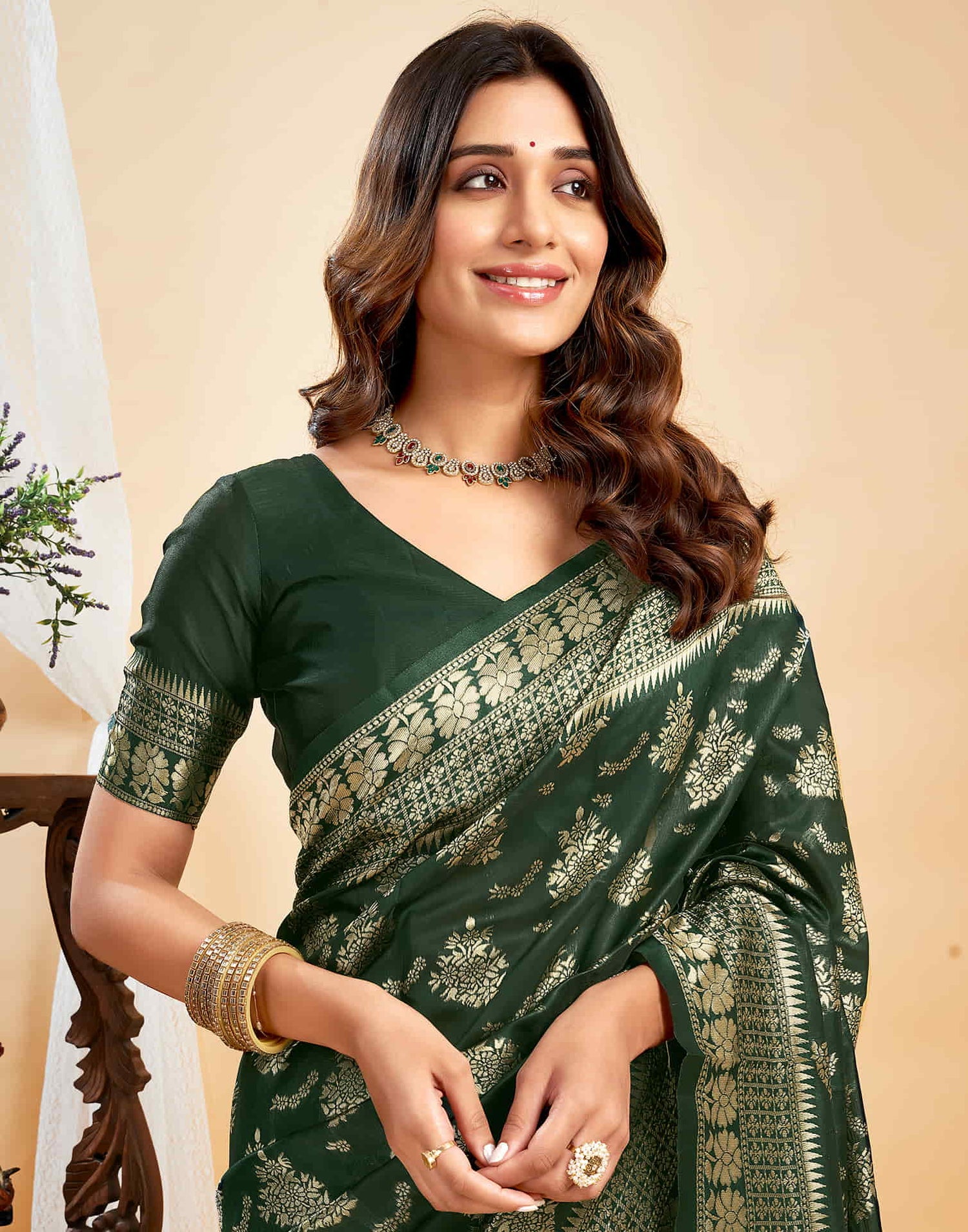 Dark Green Silk Woven Banarasi Saree