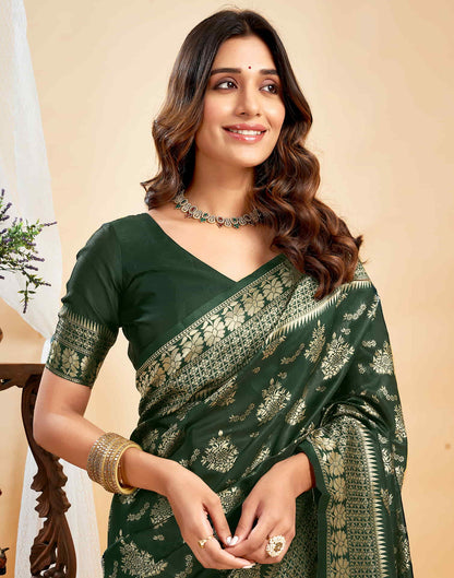 Green Silk Blend Woven Banarasi Saree