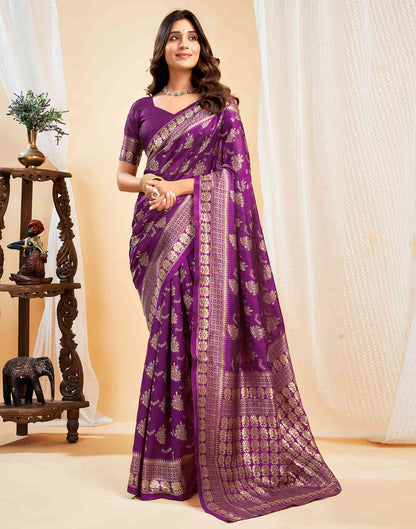 Purple Silk Blend Woven Banarasi Saree