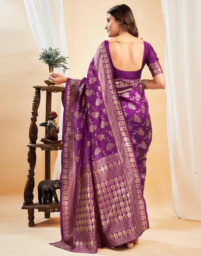 Purple Silk Blend Woven Banarasi Saree