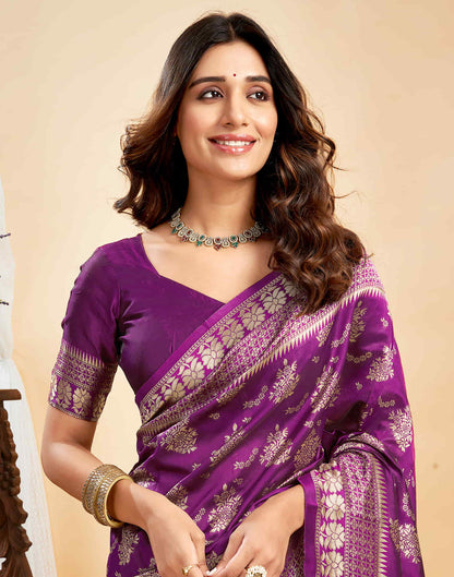 Purple Silk Woven Banarasi Saree