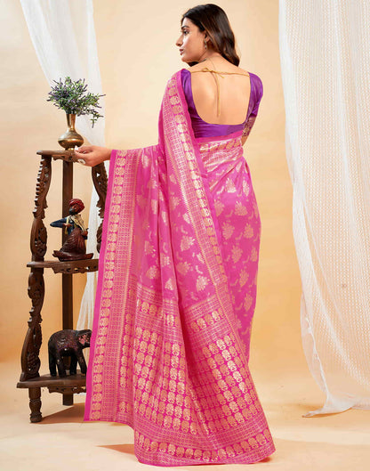 Bright Pink Silk Woven Banarasi Saree