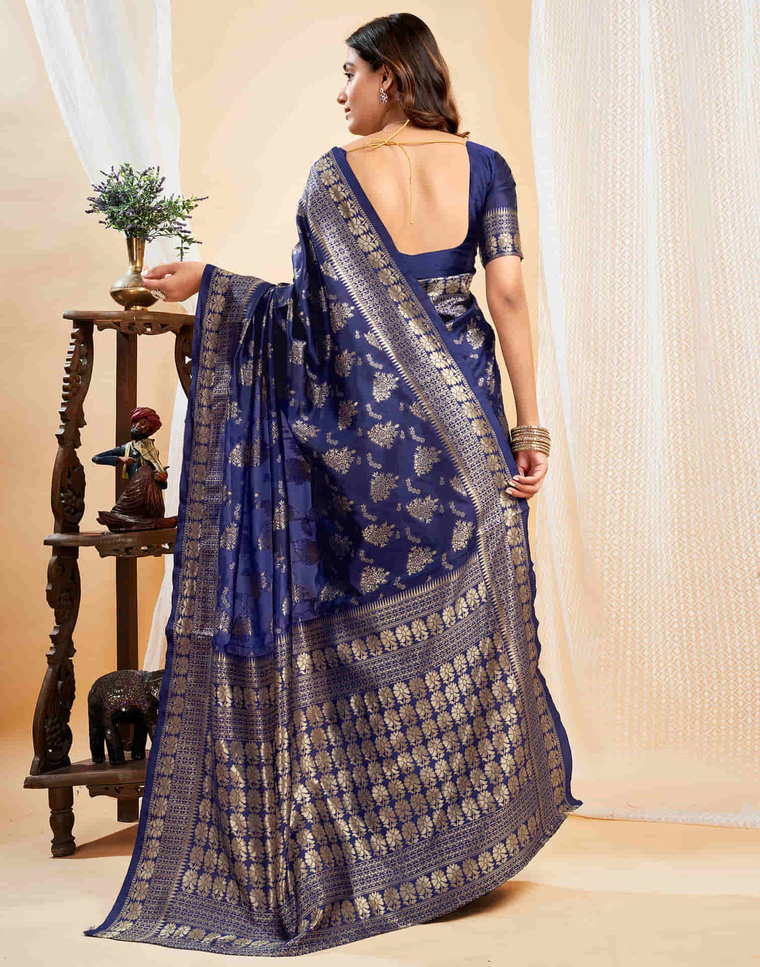 Navy Blue Silk Woven Banarasi Saree