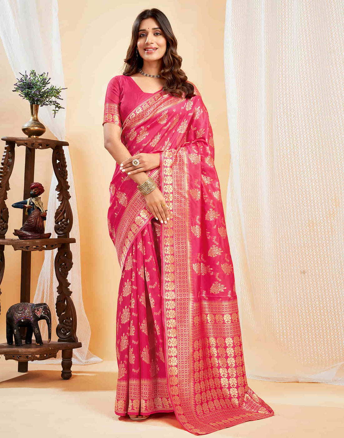 Punch Pink Silk Woven Banarasi Saree