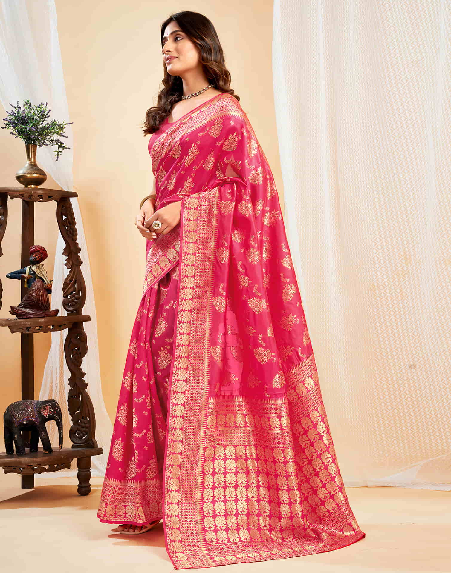 Red Silk Blend Woven Banarasi Saree