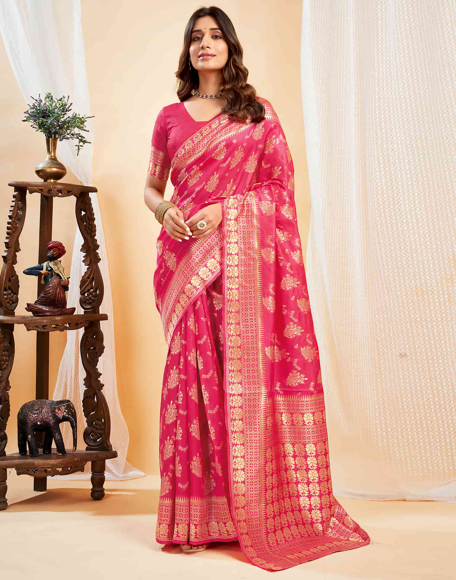 Punch Pink Silk Woven Banarasi Saree