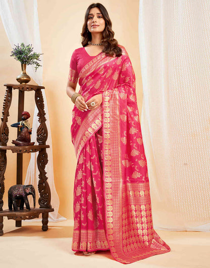 Red Silk Blend Woven Banarasi Saree