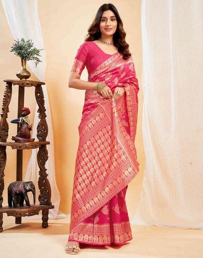 Punch Pink Silk Woven Banarasi Saree