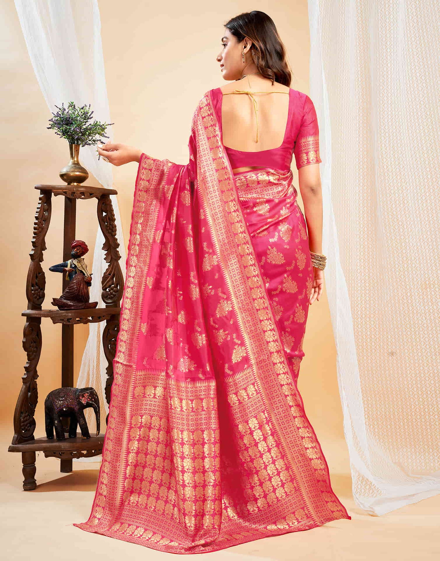 Red Silk Blend Woven Banarasi Saree