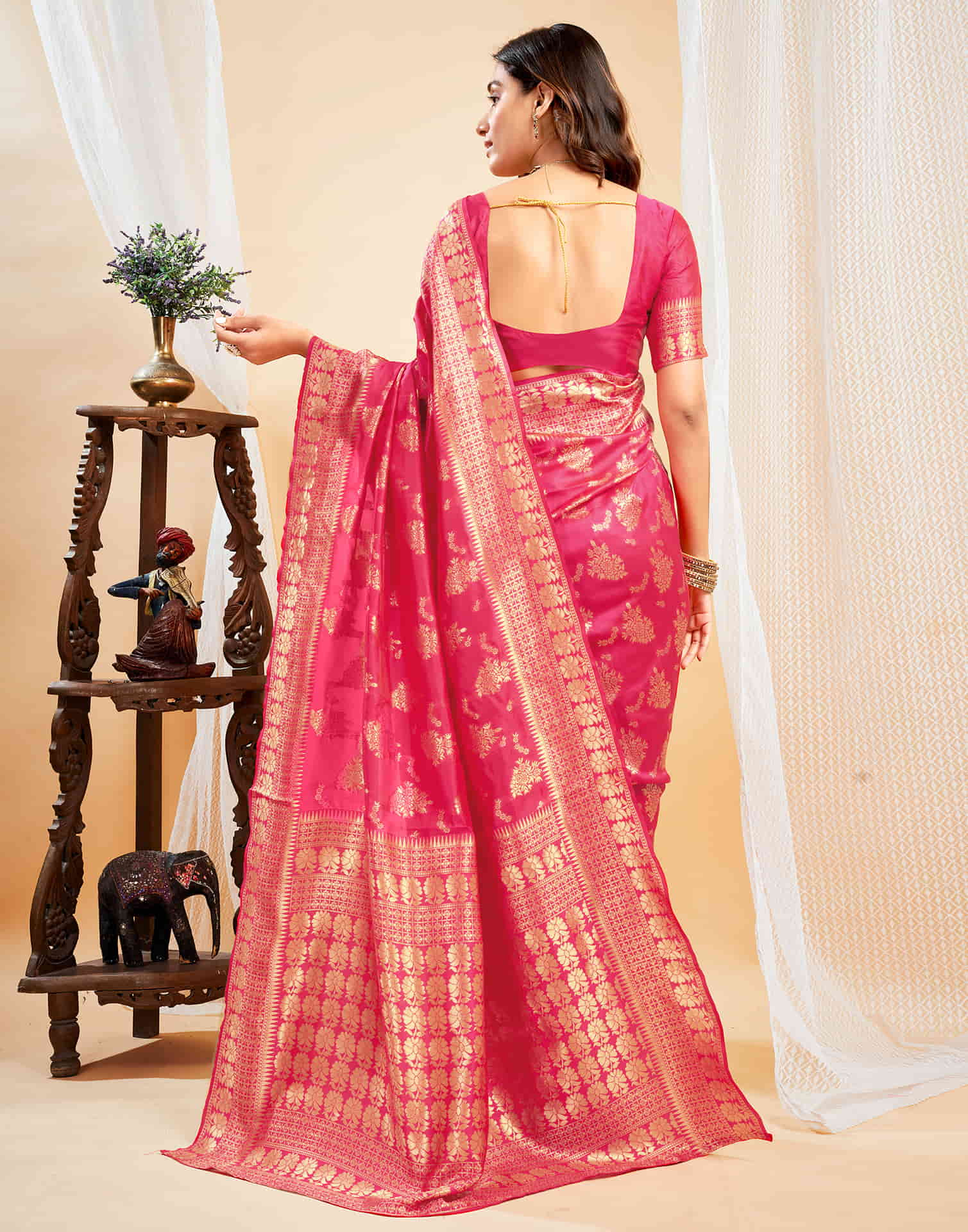 Punch Pink Silk Woven Banarasi Saree