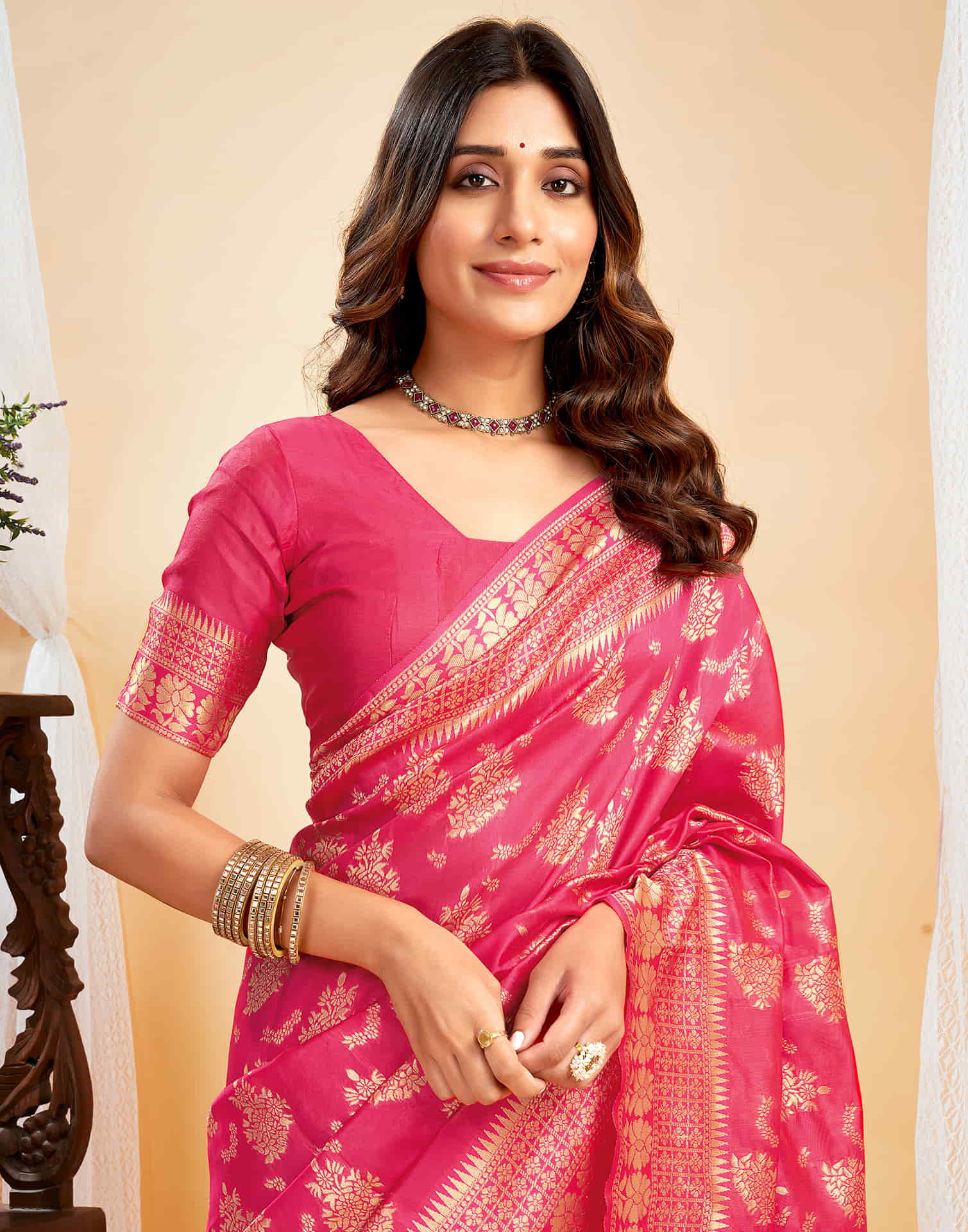 Punch Pink Silk Woven Banarasi Saree